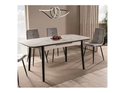 Mesa de diseño extensible Stevie 120-160 cm aspecto mármol blanco