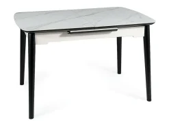 Mesa de diseño extensible Stevie 120-160 cm aspecto mármol blanco