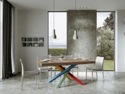 Mesa de diseño roble claro y patas entrelazadas multicolor 160 cm Artemis