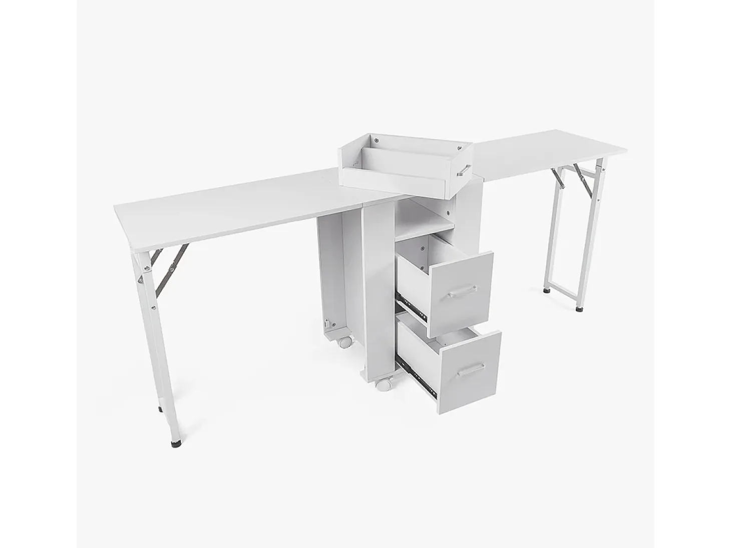 Mesa de esteticista y manicura compacta con doble mesa y ruedas Dabol