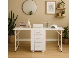 Mesa de esteticista y manicura compacta con doble mesa y ruedas Dabol