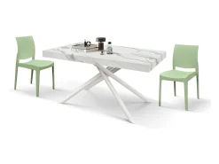 Mesa de madera, acabado blanco y patas blancas, extensible 160x90- 240x90 - CARRARA