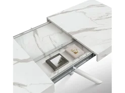 Mesa de madera, acabado blanco y patas blancas, extensible 160x90- 240x90 - CARRARA