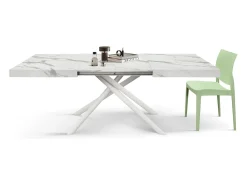 Mesa de madera, acabado blanco y patas blancas, extensible 160x90- 240x90 - CARRARA