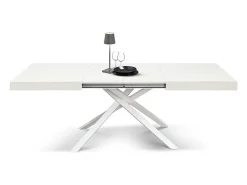 Mesa de madera, acabado blanco, base blanca, extensible 140x90 - FORTE DEI MARMI