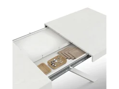 Mesa de madera, acabado blanco ,base X blanca, extensible 160x90 - CAMAIORE