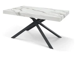 Mesa de madera, acabado blanco y base negra, extensible 140x90-220x90 - FORTE DEI MARMI