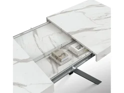 Mesa de madera, acabado blanco y base negra, extensible 140x90-220x90 - FORTE DEI MARMI