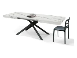 Mesa de madera, acabado blanco y base negra, extensible 140x90-220x90 - FORTE DEI MARMI