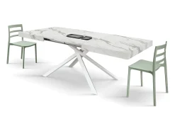 Mesa de madera, acabado blanco, base blanca, extensible 140x90-220x90 - FORTE DEI MARMI