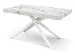 Mesa de madera, acabado blanco, base blanca, extensible 140x90-220x90 - FORTE DEI MARMI