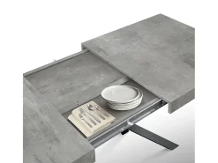 Mesa de madera, acabado cemento, base X antracita, extensible 160x90 - CAMAIORE