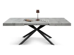 Mesa de madera, acabado cemento, base X antracita, extensible 140x90 - CAMAIORE