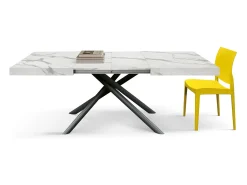 Mesa de madera, acabado estatuario blanco, patas negras, extensible 140x90-220x90 - CARRARA
