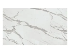 Mesa de madera, acabado estatuario blanco, patas negras, extensible 140x90-220x90 - CARRARA