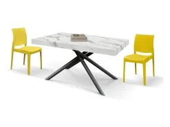Mesa de madera, acabado estatuario blanco, patas negras, extensible 140x90-220x90 - CARRARA