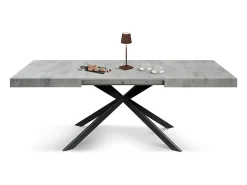 Mesa de madera, acabado gris, base en X de metal antracita, 180×90– 260×90 - CAMAIORE