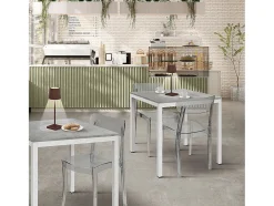 Mesa de madera acabado gris, marco de metal blanco 80x80 - RAVENNA