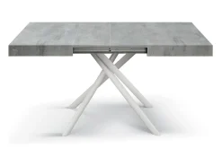 Mesa de madera, acabado gris, base de metal pintada en blanco, 180×90–260×90 - CARRARA