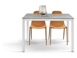 Mesa de madera acabado gris, estructura de metal blanco 110x68 - RAVENNA