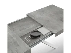 Mesa de madera, acabado gris cemento, base blanca, extensible 140x90 - FORTE DEI MARMI