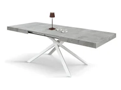 Mesa de madera, acabado gris cemento, base blanca, extensible 140x90 - FORTE DEI MARMI