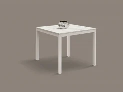 Mesa de madera, acabado mármol y metal blanco, extensible 90x90 - TROPEA