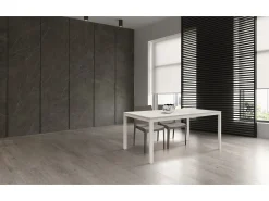 Mesa de madera, acabado mármol y metal blanco, extensible 140x80 - TROPEA