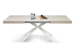 Mesa de madera, acabado olmo perla, base X blanca, extensible 160x90 - CAMAIORE