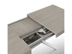 Mesa de madera, acabado olmo perla, base blanca, extensible 160x90 - FORTE DEI MARMI