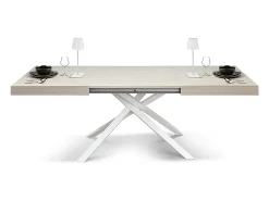Mesa de madera, acabado olmo perla, base blanca, extensible 160x90 - FORTE DEI MARMI