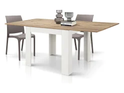Mesa de madera acabado roble, base extensible blanca 90×90-180×90cm - LIPARI