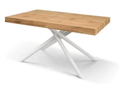 Mesa de madera, acabado roble, base de metal pintada en blanco, 180×90–260×90 - CARRARA