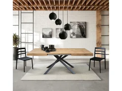 Mesa de madera, acabado roble, base antracita, extensible 160x90 - FORTE DEI MARMI