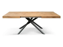 Mesa de madera, acabado roble, base de metal antracita, 180×90–260×90 - CARRARA