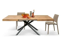 Mesa de madera, acabado roble, base de metal antracita, 180×90–260×90 - CARRARA