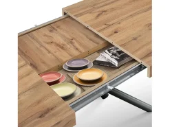 Mesa de madera, acabado roble, base de metal antracita, 180×90–260×90 - CARRARA
