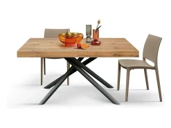Mesa de madera, acabado roble, base de metal antracita, 180×90–260×90 - CARRARA