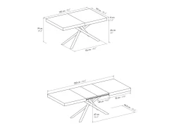 Mesa de madera, acabado roble, base de metal antracita, 180×90–260×90 - CARRARA