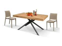 Mesa de madera, acabado roble, base de metal antracita, 180×90–260×90 - CARRARA