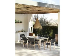 Mesa de madera de acacia y tapa de cemento ligero gris claro 160x90 cm