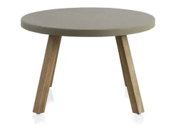 Mesa de madera de acacia tablero cemento ligero gris, diámetro 118 cm