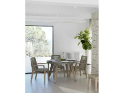 Mesa de madera de acacia tablero cemento ligero gris, diámetro 118 cm