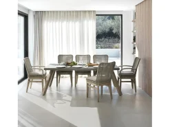 Mesa de madera de acacia y tapa de cemento ligero gris claro 200x90 cm