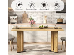 Mesa de madera de estilo escandinavo, veta de roble, 150 cm, impermeable.