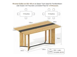 Mesa de madera de estilo escandinavo, veta de roble, 150 cm, impermeable.