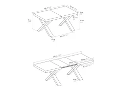 Mesa de madera de fresno blanco, patas blancas, extensión 160x90-240x90cm - AMALFI