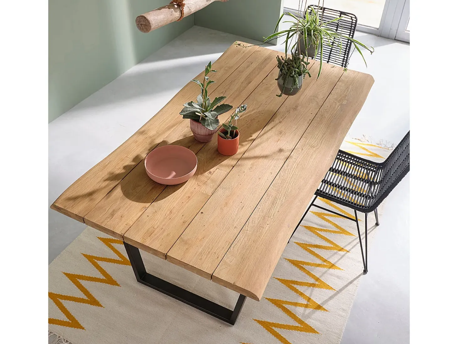 Mesa de madera de teca reciclada y metal 8 p.
