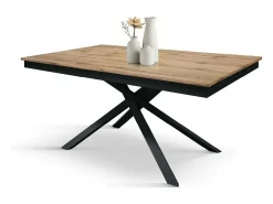 Mesa de madera, efecto roble, base antracita, ext.160x90-210x90cm - VOLPAIA