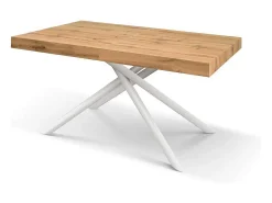 Mesa de madera, efecto roble, base blanca, ext.160x90-240x90cm - CARRARA